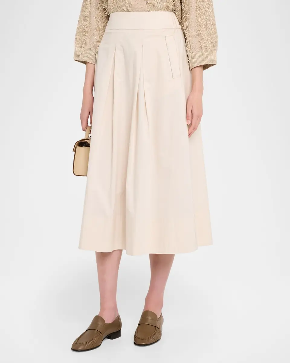 Peserico Pleated Stretch Cotton Sateen Midi Skirt | Thumbnail 4 Peserico Pleated Stretch Cotton Sateen Midi Skirt | Thumbnail 4