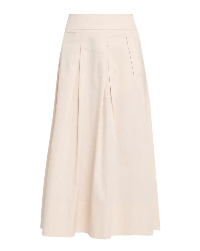 Pleated Stretch Cotton Sateen Midi Skirt Pleated Stretch Cotton Sateen Midi Skirt