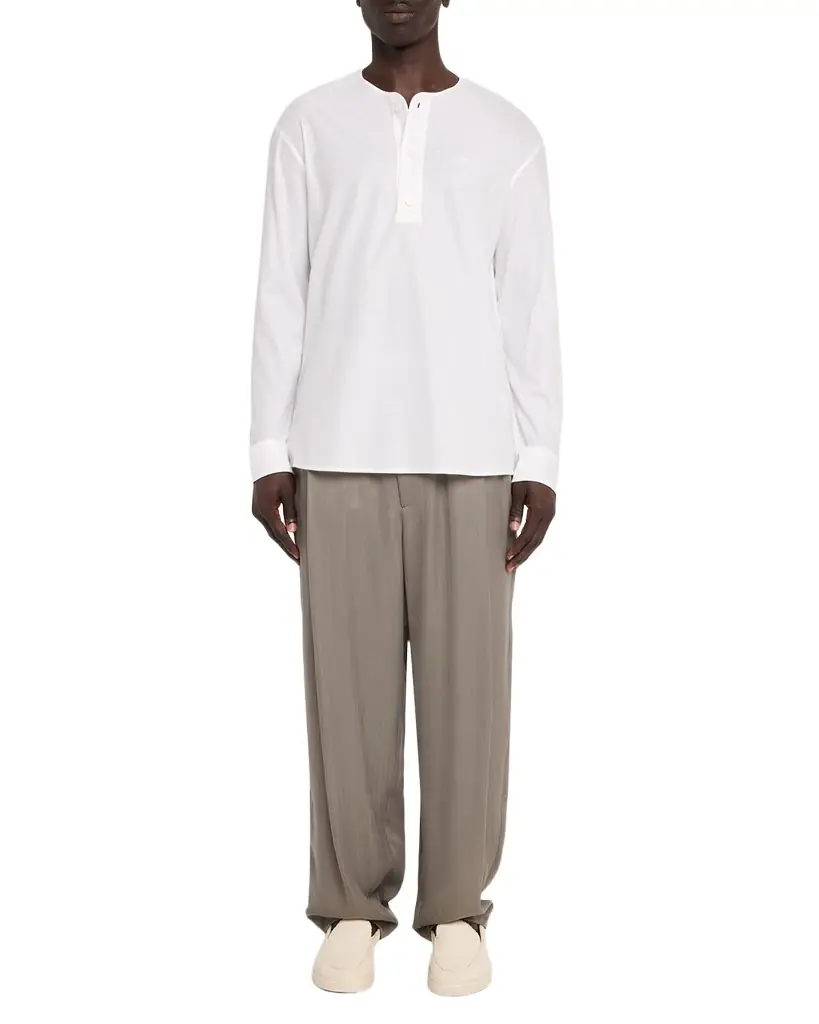 Emporio Armani Men's Cotton Ribbed Long-Sleeve Henley T-Shirt | Image 1 Emporio Armani Men's Cotton Ribbed Long-Sleeve Henley T-Shirt | Image 1