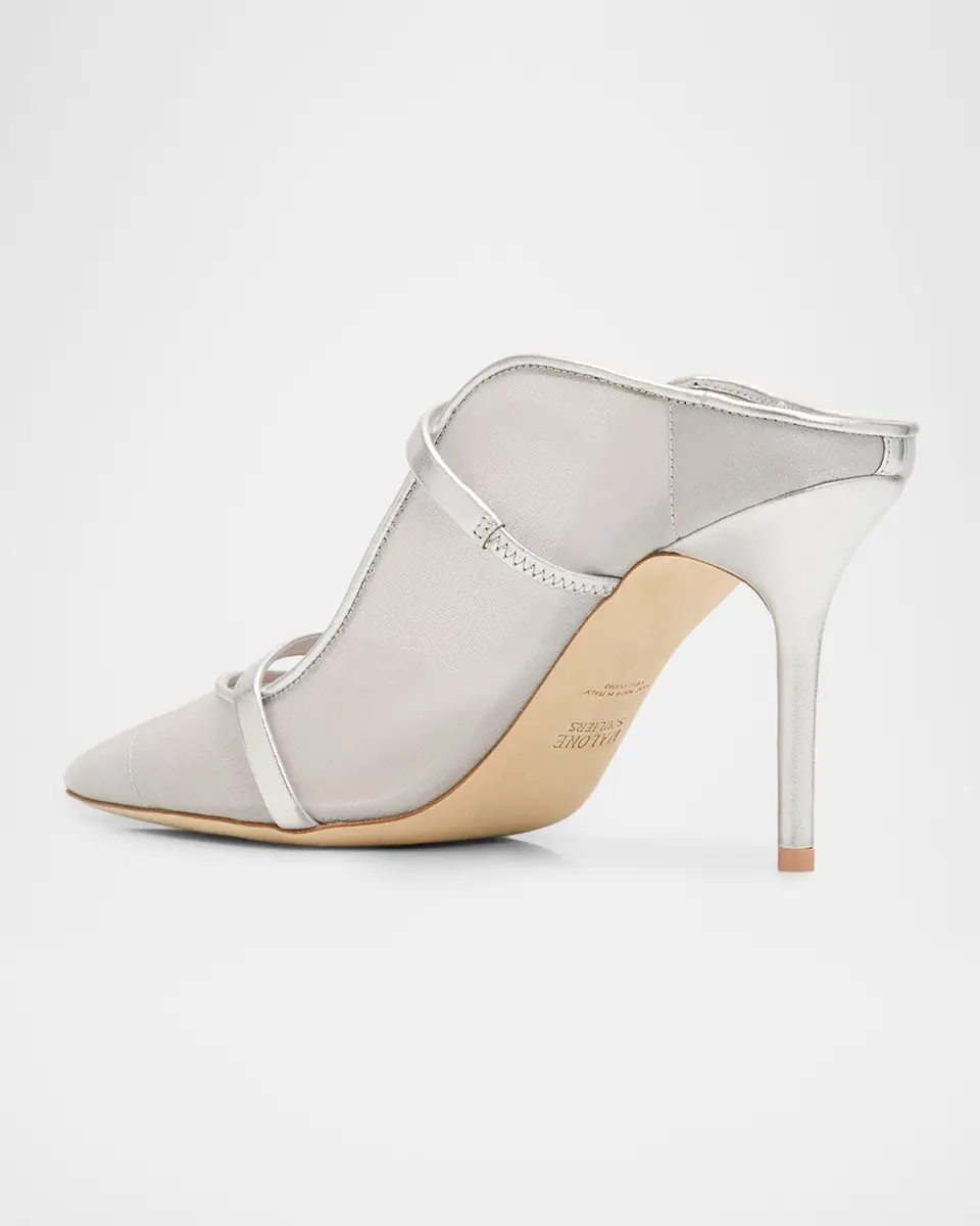 Malone Souliers 85mm Maureen Organza Mules with Double Metallic Nappa Leather Straps | Thumbnail 2 Malone Souliers 85mm Maureen Organza Mules with Double Metallic Nappa Leather Straps | Thumbnail 2