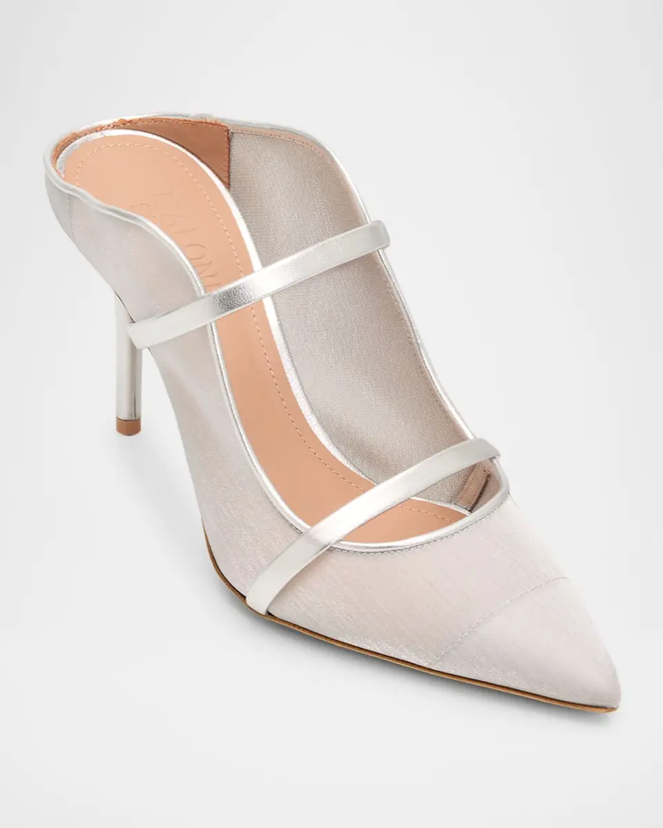 Malone Souliers 85mm Maureen Organza Mules with Double Metallic Nappa Leather Straps | Thumbnail 3 Malone Souliers 85mm Maureen Organza Mules with Double Metallic Nappa Leather Straps | Thumbnail 3