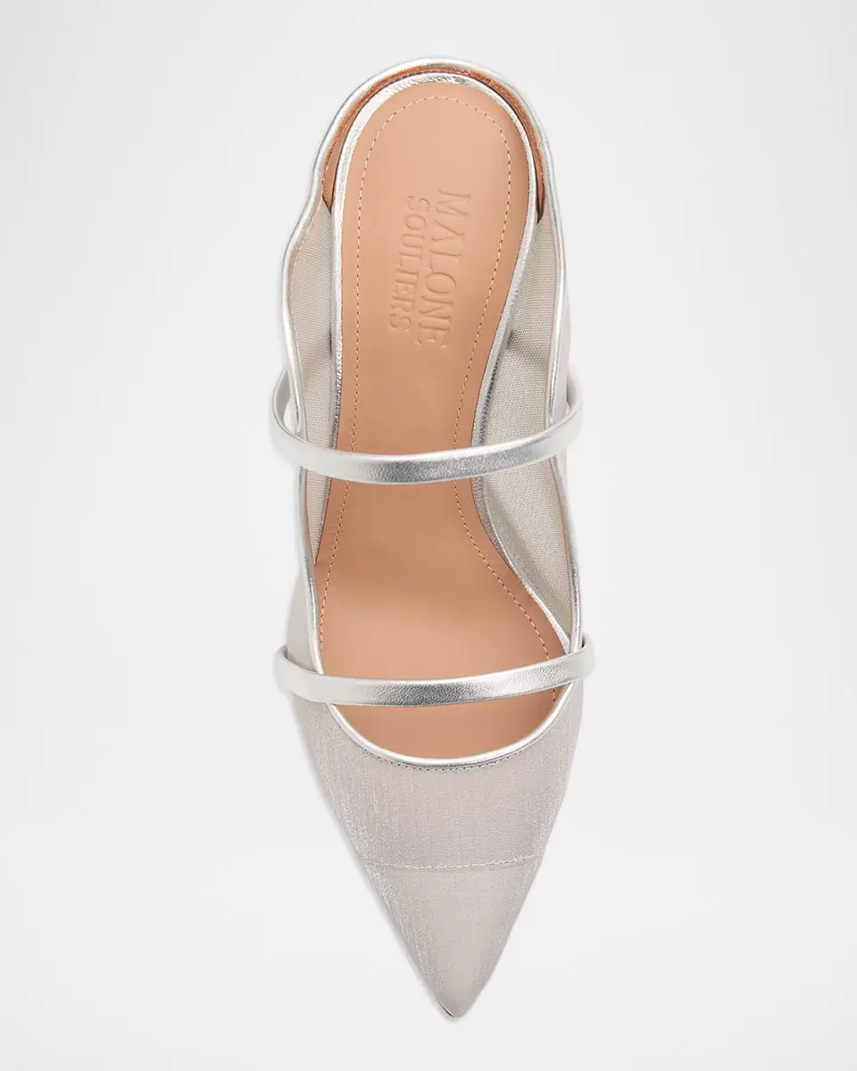 Malone Souliers 85mm Maureen Organza Mules with Double Metallic Nappa Leather Straps | Thumbnail 4 Malone Souliers 85mm Maureen Organza Mules with Double Metallic Nappa Leather Straps | Thumbnail 4
