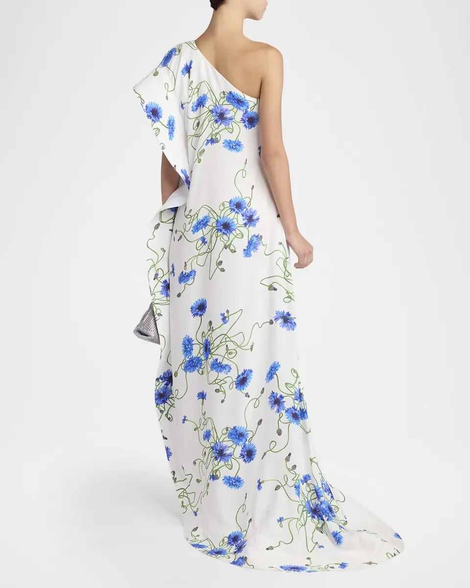 Stella McCartney Twisted Floral-Print One-Shoulder Ruffle Gown | Thumbnail 2