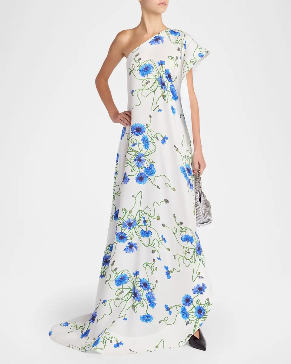 Stella McCartney Twisted Floral-Print One-Shoulder Ruffle Gown | Thumbnail 3
