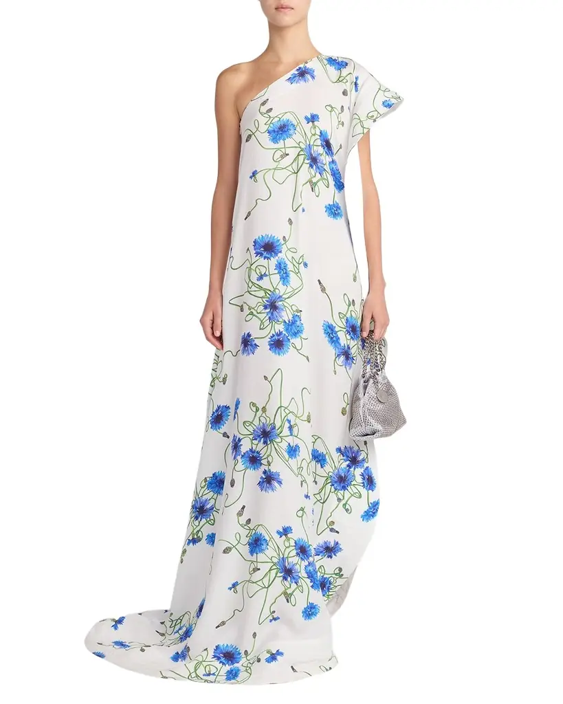 Twisted Floral-Print One-Shoulder Ruffle Gown Twisted Floral-Print One-Shoulder Ruffle Gown