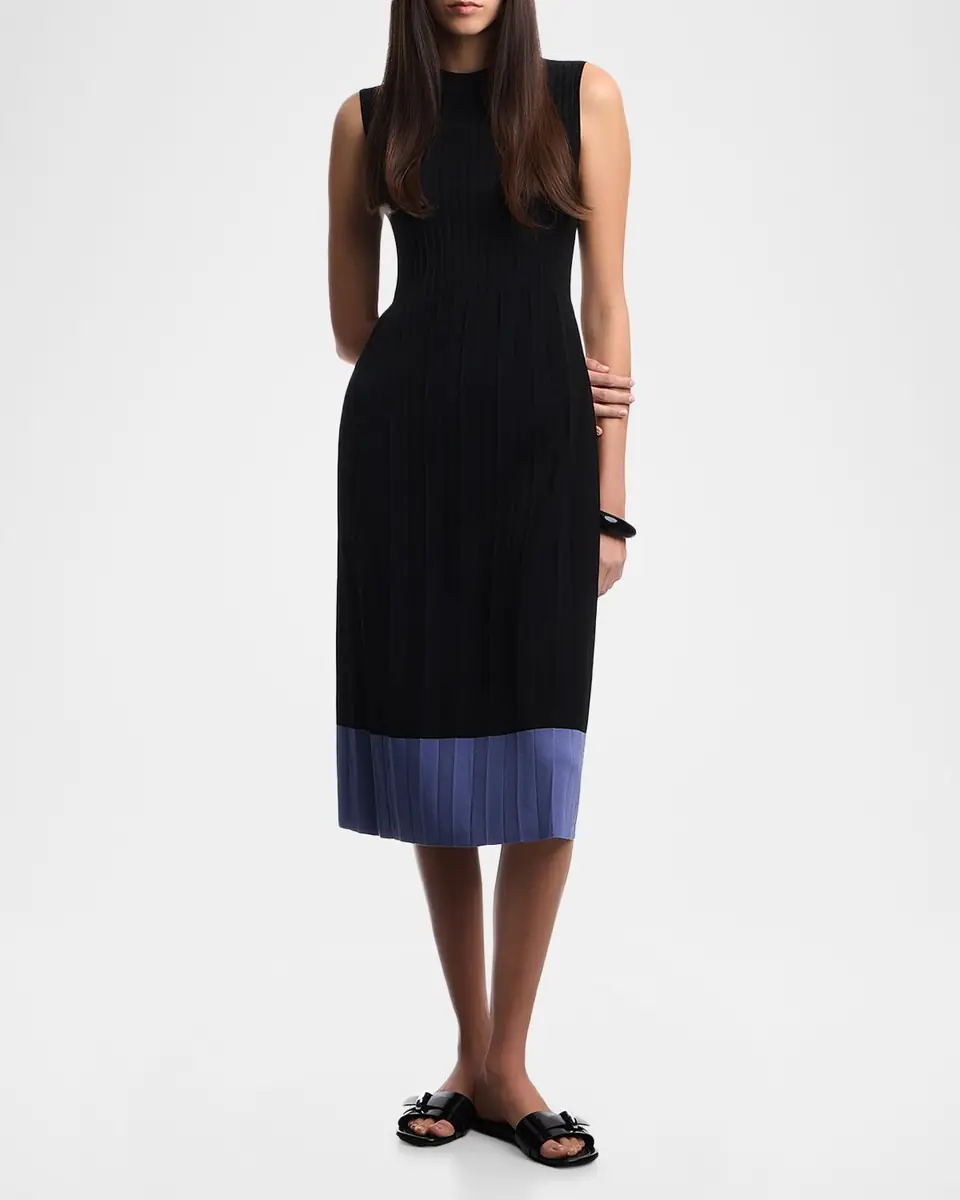 Emporio Armani Pleated Contrast-Hem Knit Midi Dress | Thumbnail 2 Emporio Armani Pleated Contrast-Hem Knit Midi Dress | Thumbnail 2