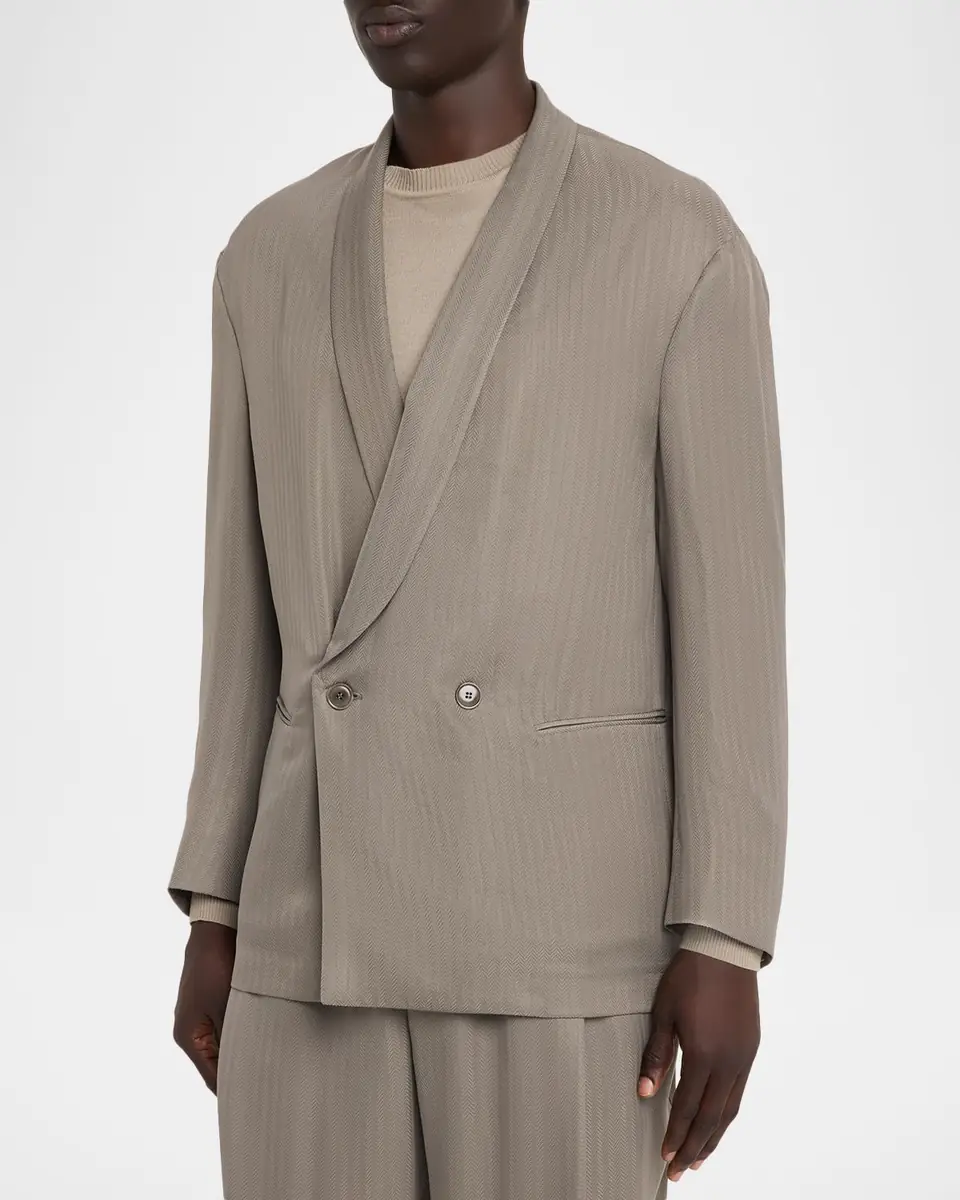 Giorgio Armani Men's Chevron Cupro Relaxed Shawl-Lapel Suit | Thumbnail 4 Giorgio Armani Men's Chevron Cupro Relaxed Shawl-Lapel Suit | Thumbnail 4