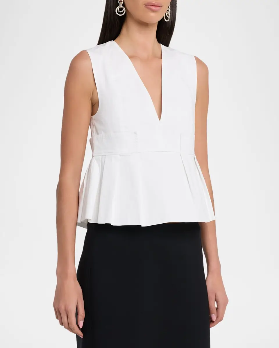 Ganni V-Neck Pleated Cotton Peplum Top | Thumbnail 4 Ganni V-Neck Pleated Cotton Peplum Top | Thumbnail 4