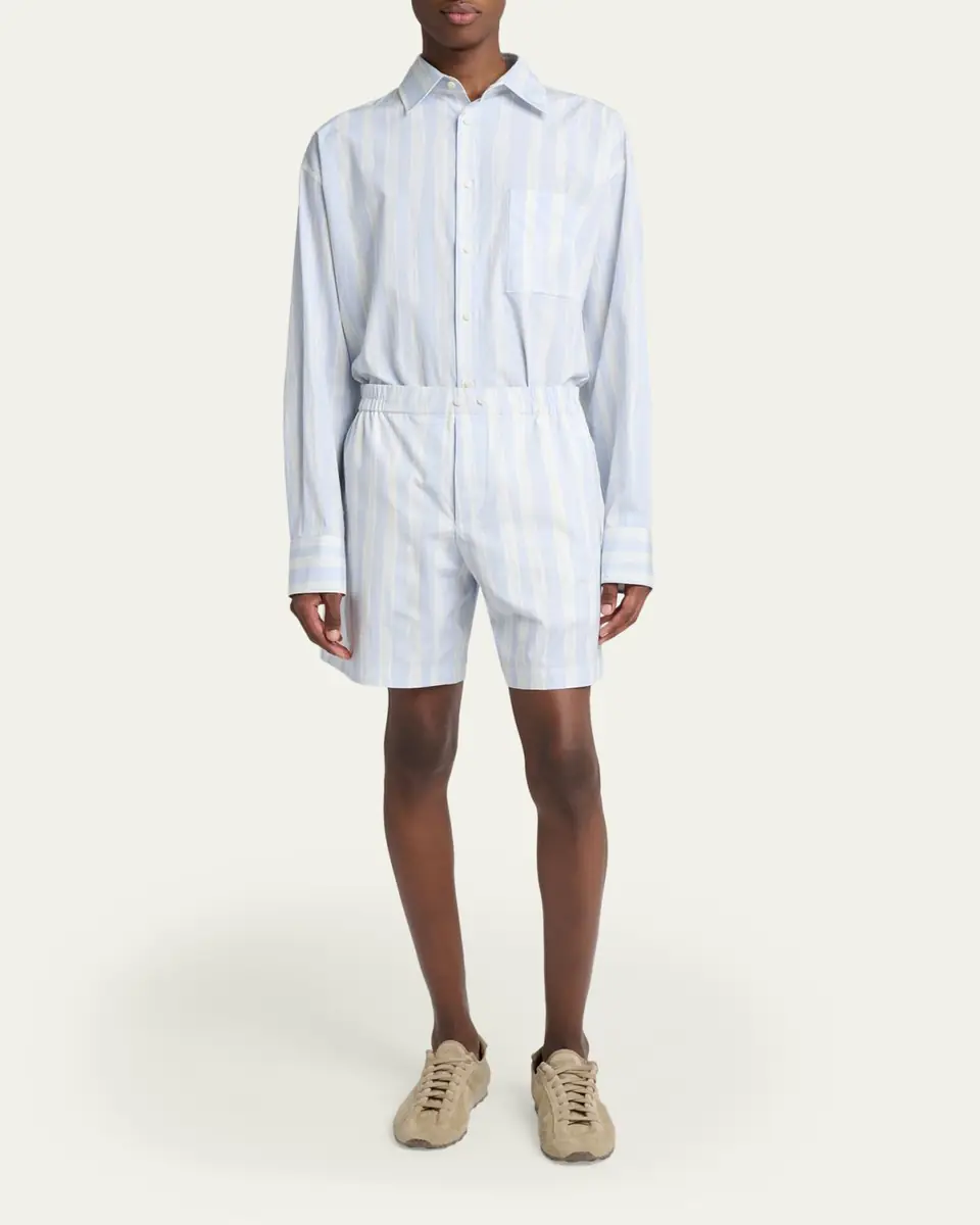 Jacquemus Men's Cotton Stripe Relaxed Flat-Front Shorts | Thumbnail 6 Jacquemus Men's Cotton Stripe Relaxed Flat-Front Shorts | Thumbnail 6