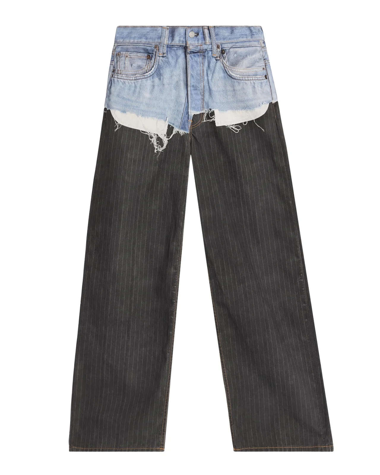 Acne Studios Men's Mixed-Media Denim Pinstripe Relaxed Jeans