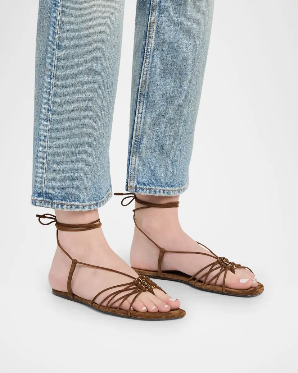 Saint Laurent Babylone Suede Lace-Up Sandals | Thumbnail 2