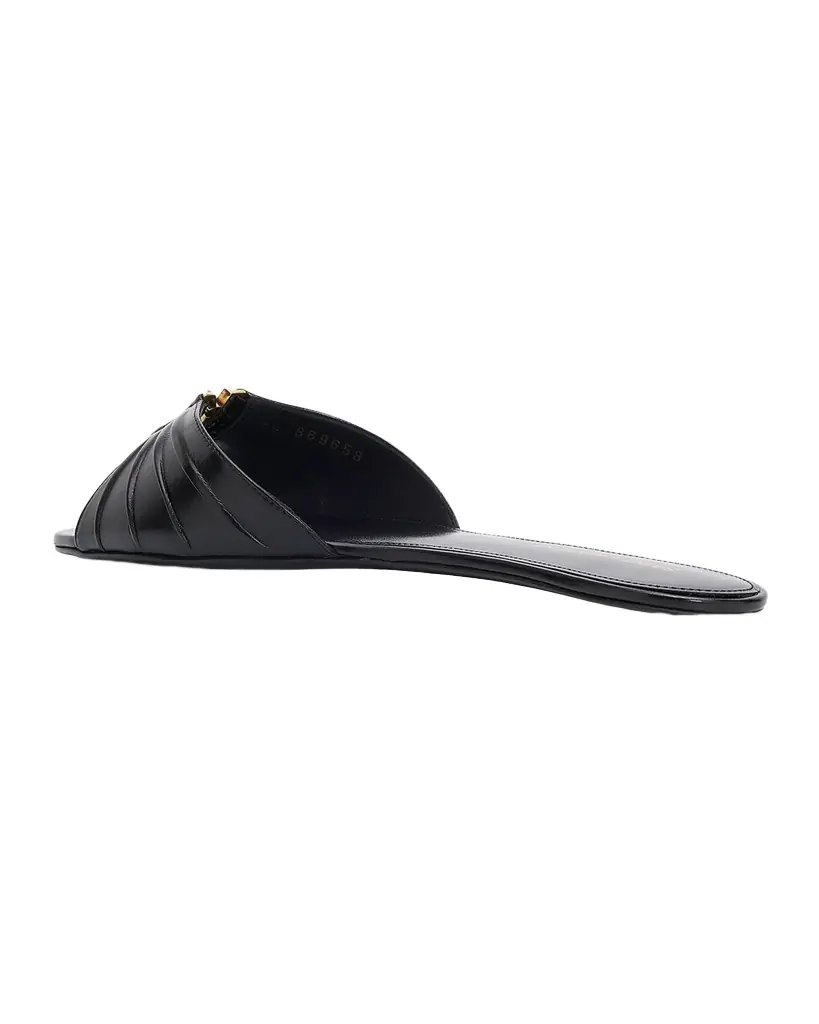 Saint Laurent YSL Babylone Leather Flat Slide Sandals | Image 1 Saint Laurent YSL Babylone Leather Flat Slide Sandals | Image 1