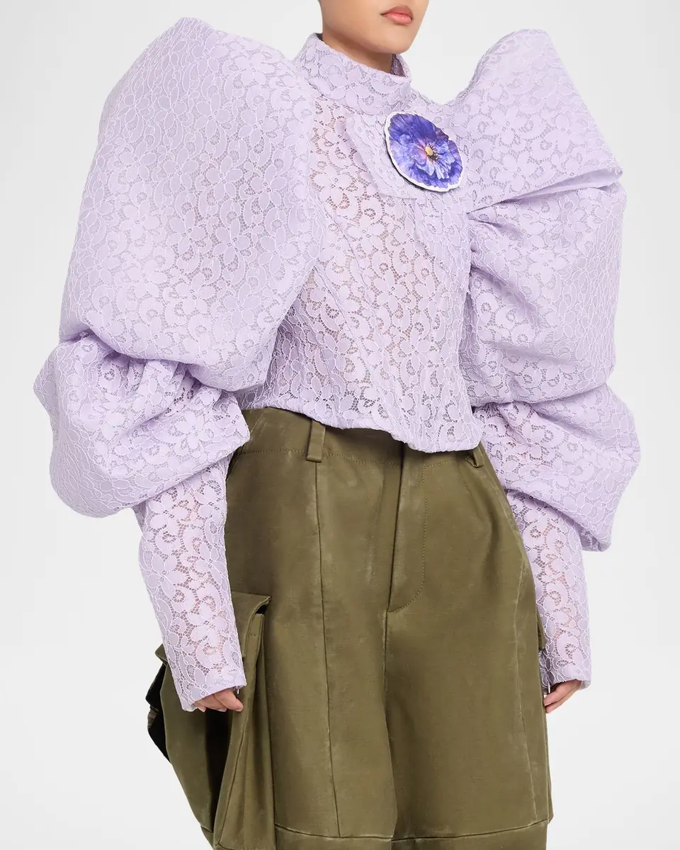 Marc Jacobs Runway Bonded Lace Puff-Sleeve Crop Top | Thumbnail 3
