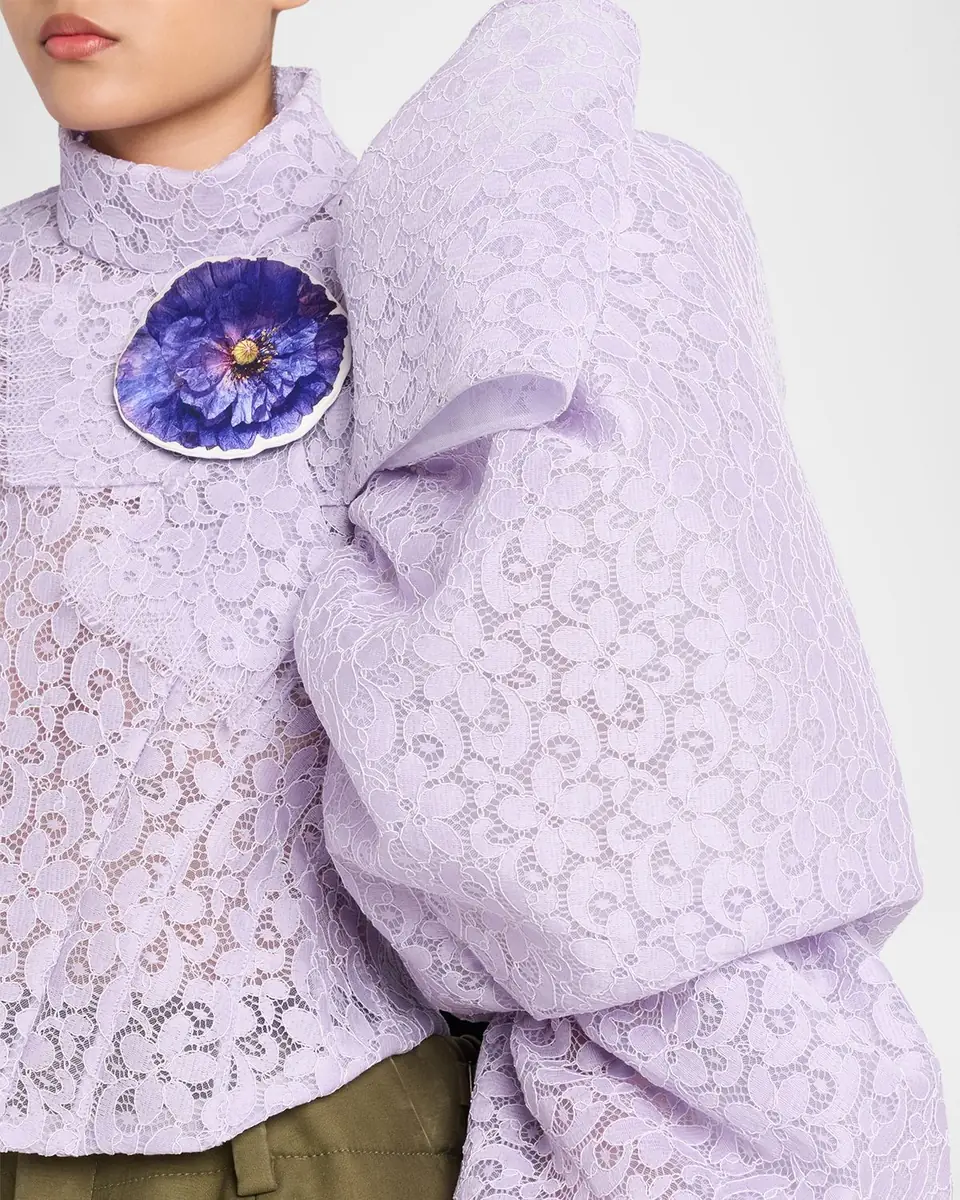 Marc Jacobs Runway Bonded Lace Puff-Sleeve Crop Top | Thumbnail 4