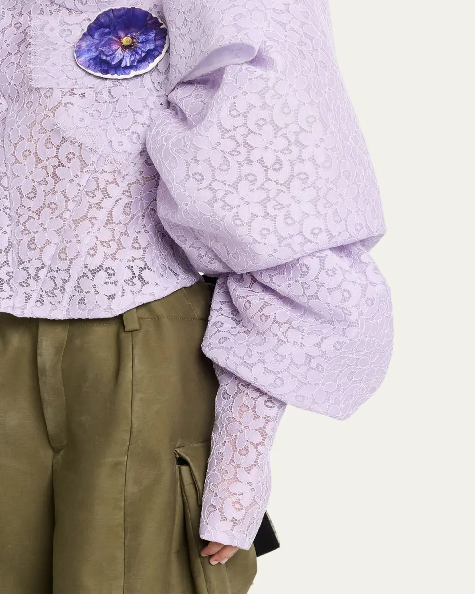Marc Jacobs Runway Bonded Lace Puff-Sleeve Crop Top | Thumbnail 9
