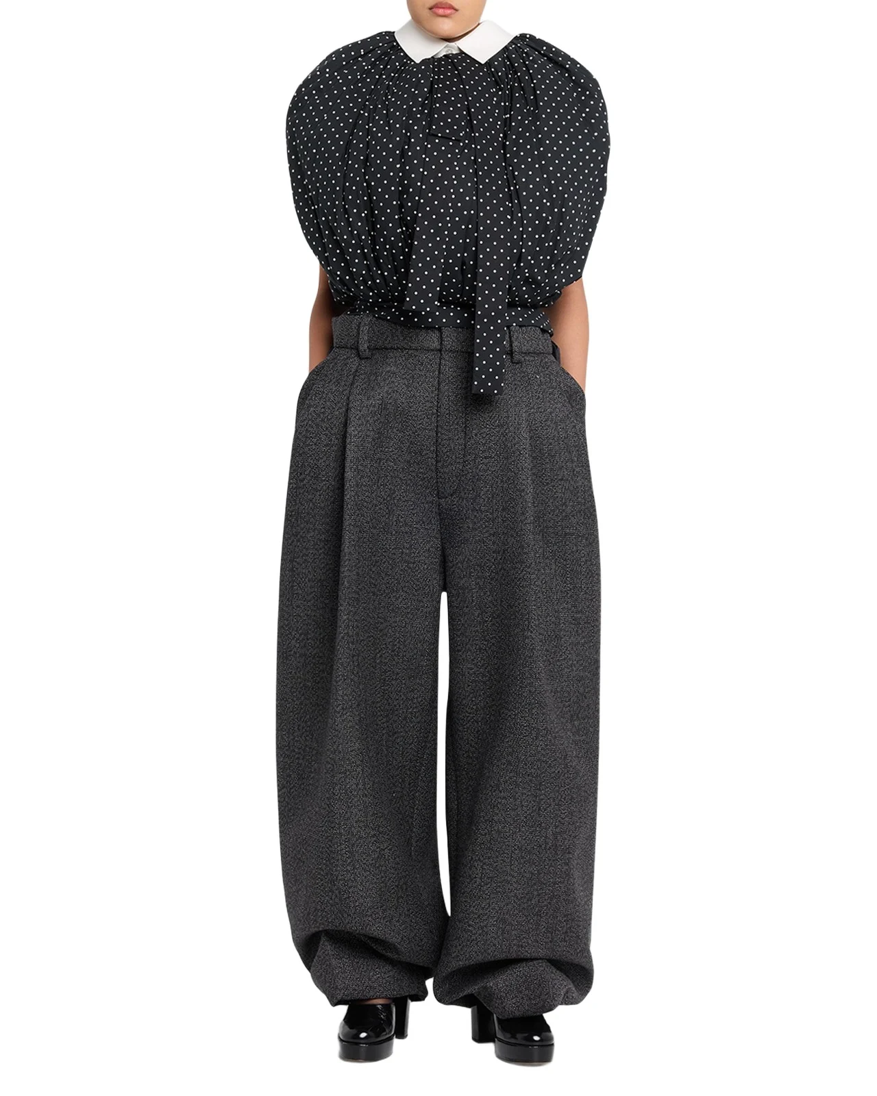 Marc Jacobs Runway Polka-Dot Cotton Poplin Collared Bubble Top