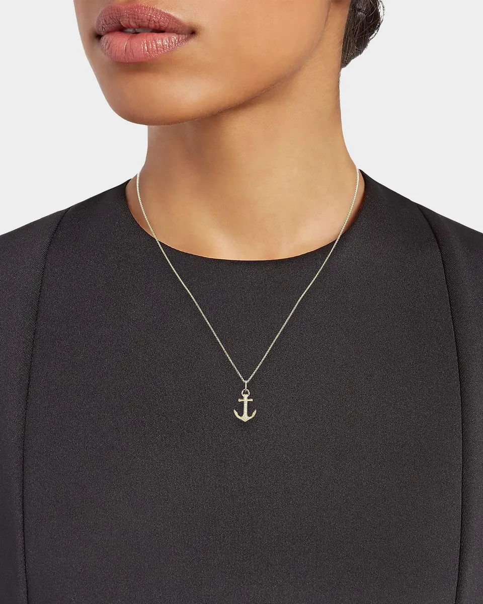 Sydney Evan 14K Yellow Gold & Diamond Small Pavé Anchor Charm Necklace | Thumbnail 2