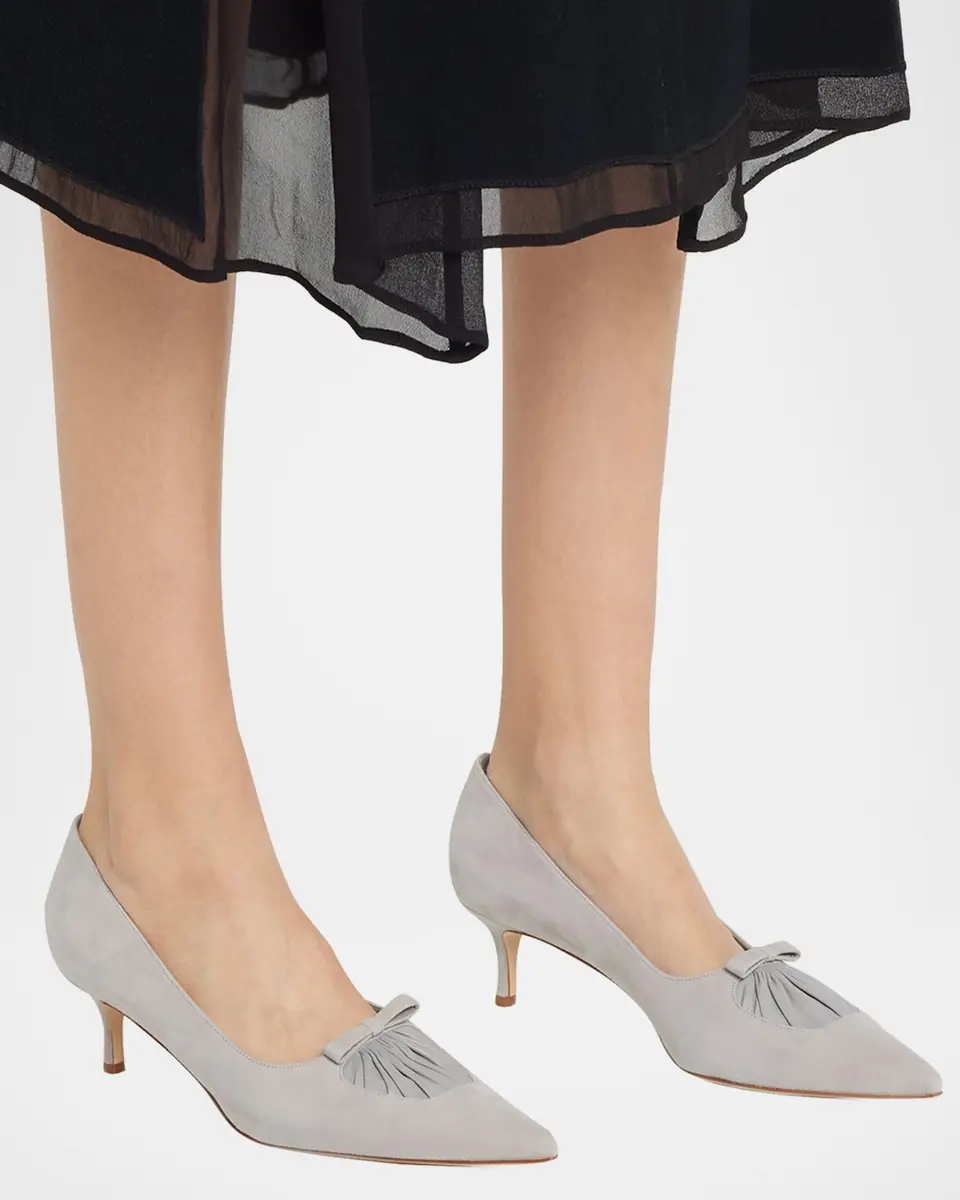 Manolo Blahnik Balquee Pointed Suede Kitten-Heel Pumps | Thumbnail 2