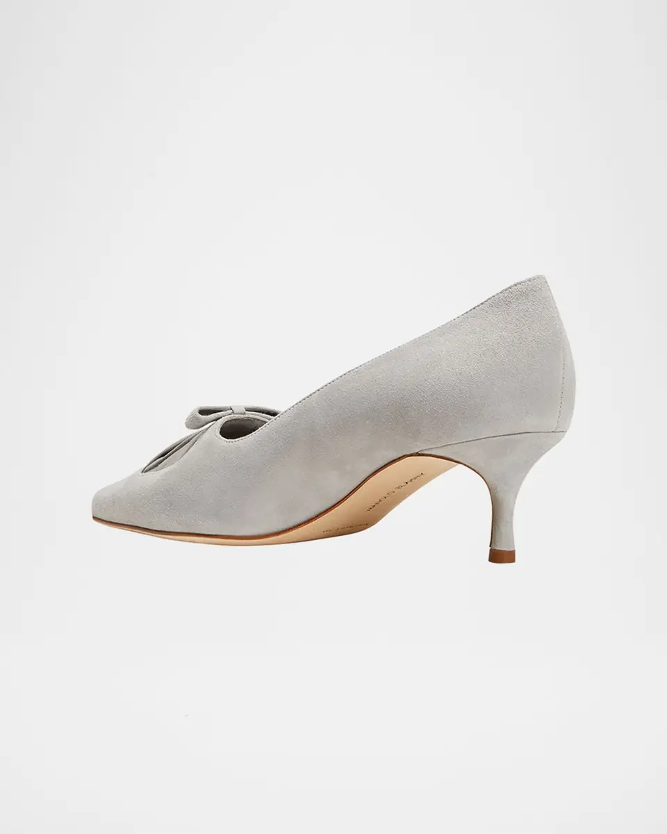 Manolo Blahnik Balquee Pointed Suede Kitten-Heel Pumps | Thumbnail 4