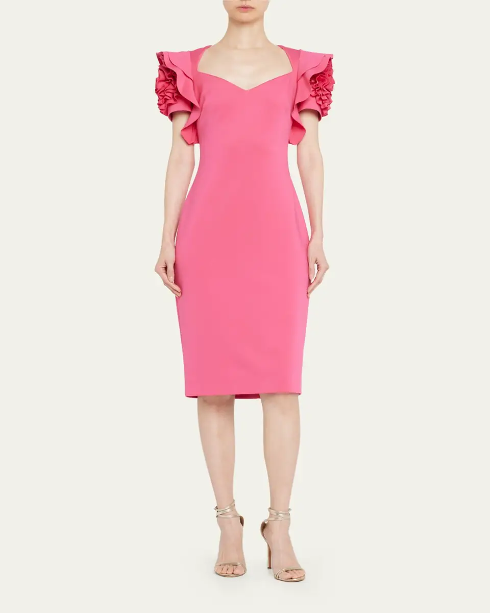 Badgley Mischka Collection Rosette-Sleeve Sweetheart Midi Dress | Thumbnail 2 Badgley Mischka Collection Rosette-Sleeve Sweetheart Midi Dress | Thumbnail 2