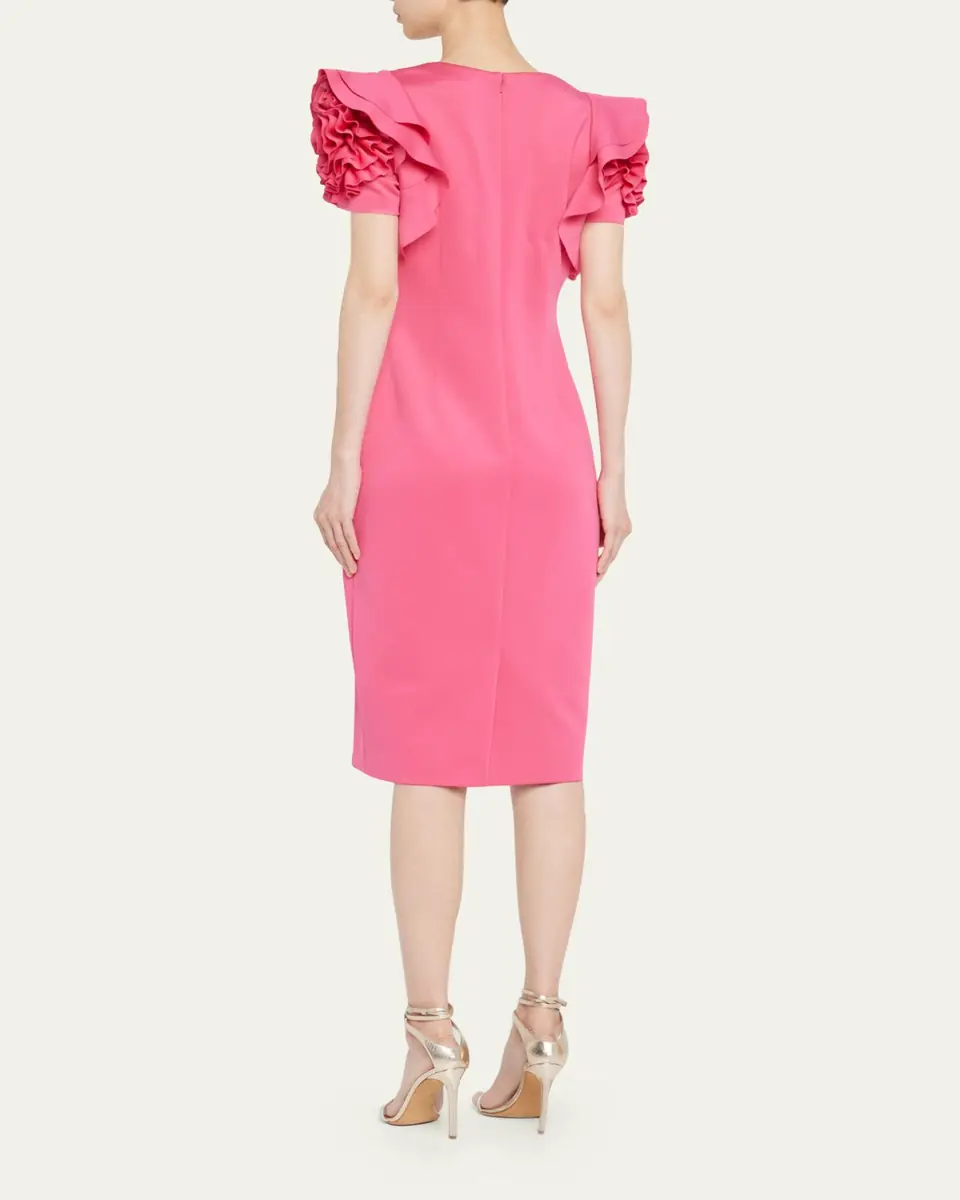Badgley Mischka Collection Rosette-Sleeve Sweetheart Midi Dress | Thumbnail 3 Badgley Mischka Collection Rosette-Sleeve Sweetheart Midi Dress | Thumbnail 3