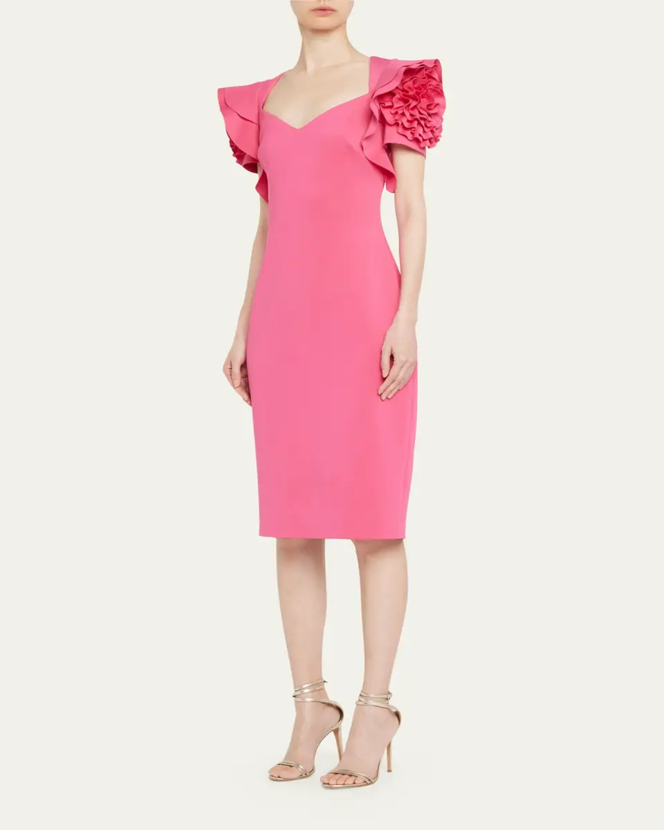 Badgley Mischka Collection Rosette-Sleeve Sweetheart Midi Dress | Thumbnail 4 Badgley Mischka Collection Rosette-Sleeve Sweetheart Midi Dress | Thumbnail 4