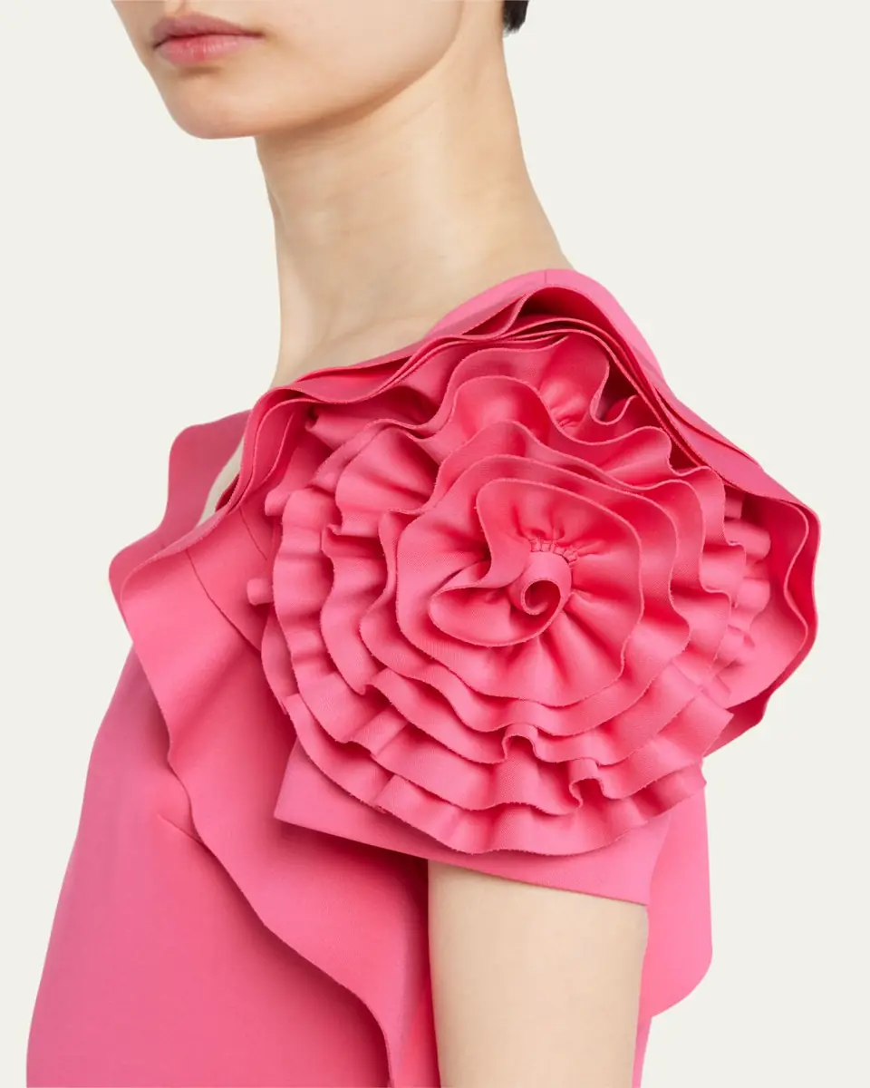 Badgley Mischka Collection Rosette-Sleeve Sweetheart Midi Dress | Thumbnail 5 Badgley Mischka Collection Rosette-Sleeve Sweetheart Midi Dress | Thumbnail 5