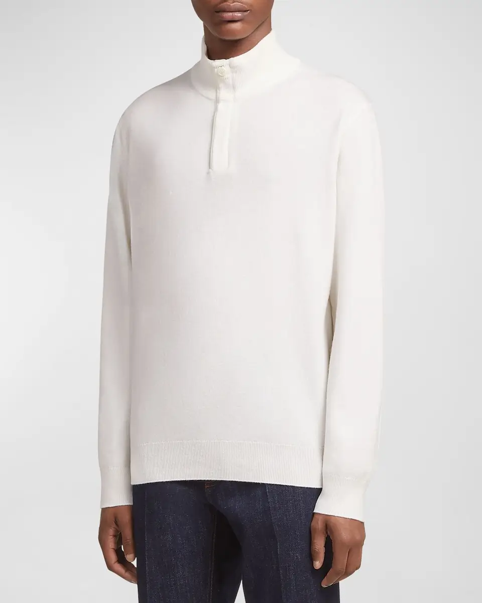 Zegna Men's Oasi Cashmere Zip Mock Neck Sweater | Thumbnail 4