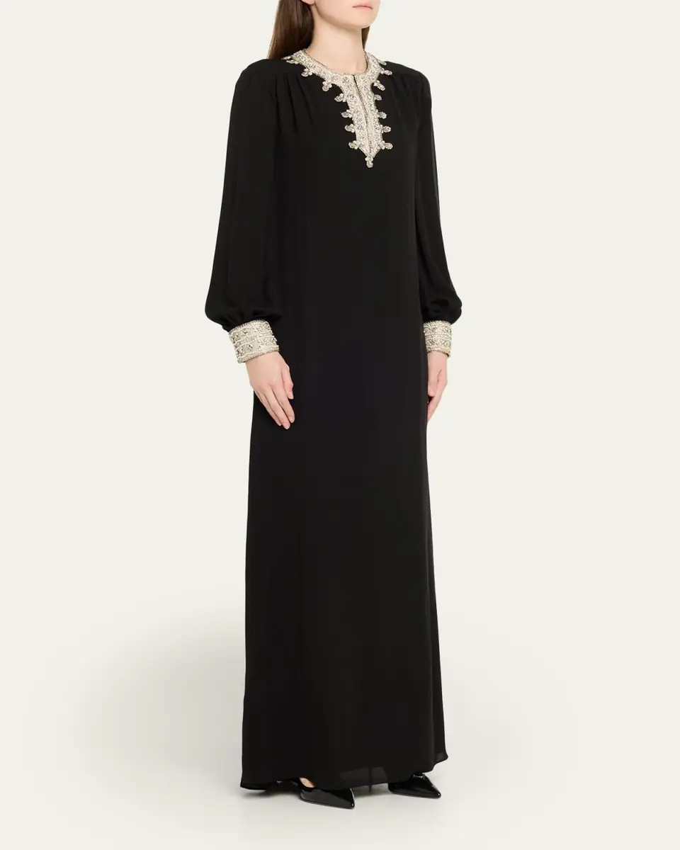 Valentino Garavani Crystal Silk Georgette Long-Sleeve Gown | Thumbnail 4 Valentino Garavani Crystal Silk Georgette Long-Sleeve Gown | Thumbnail 4