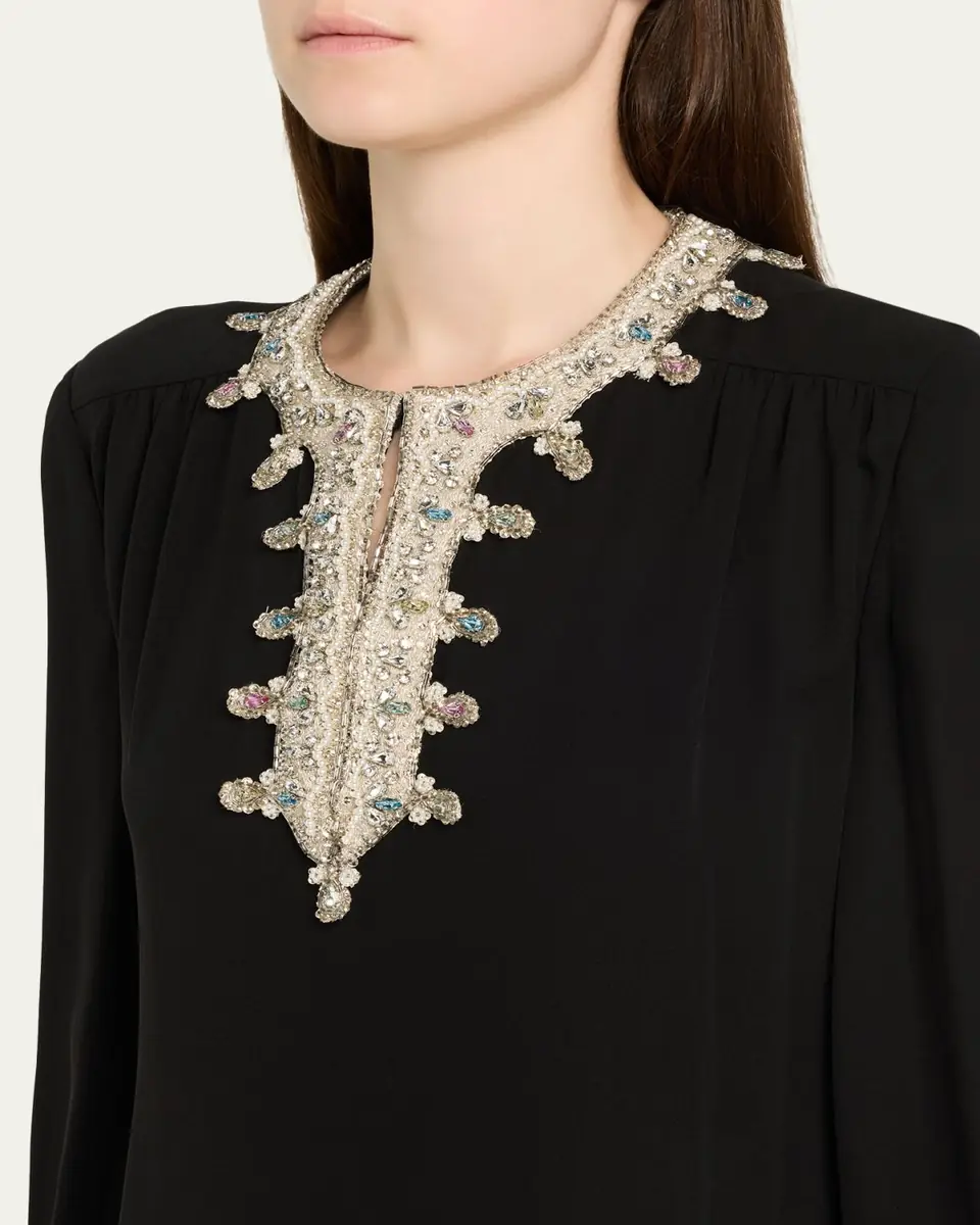 Valentino Garavani Crystal Silk Georgette Long-Sleeve Gown | Thumbnail 5 Valentino Garavani Crystal Silk Georgette Long-Sleeve Gown | Thumbnail 5