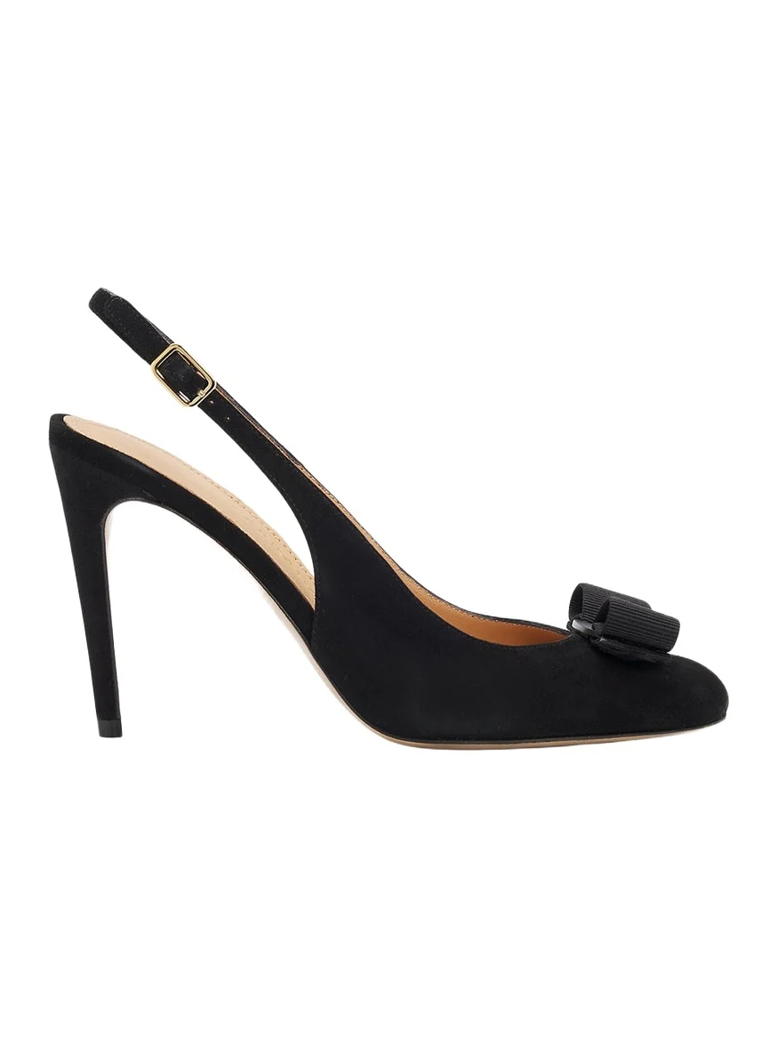 95mm Vibily Bow Suede Slingback Pumps