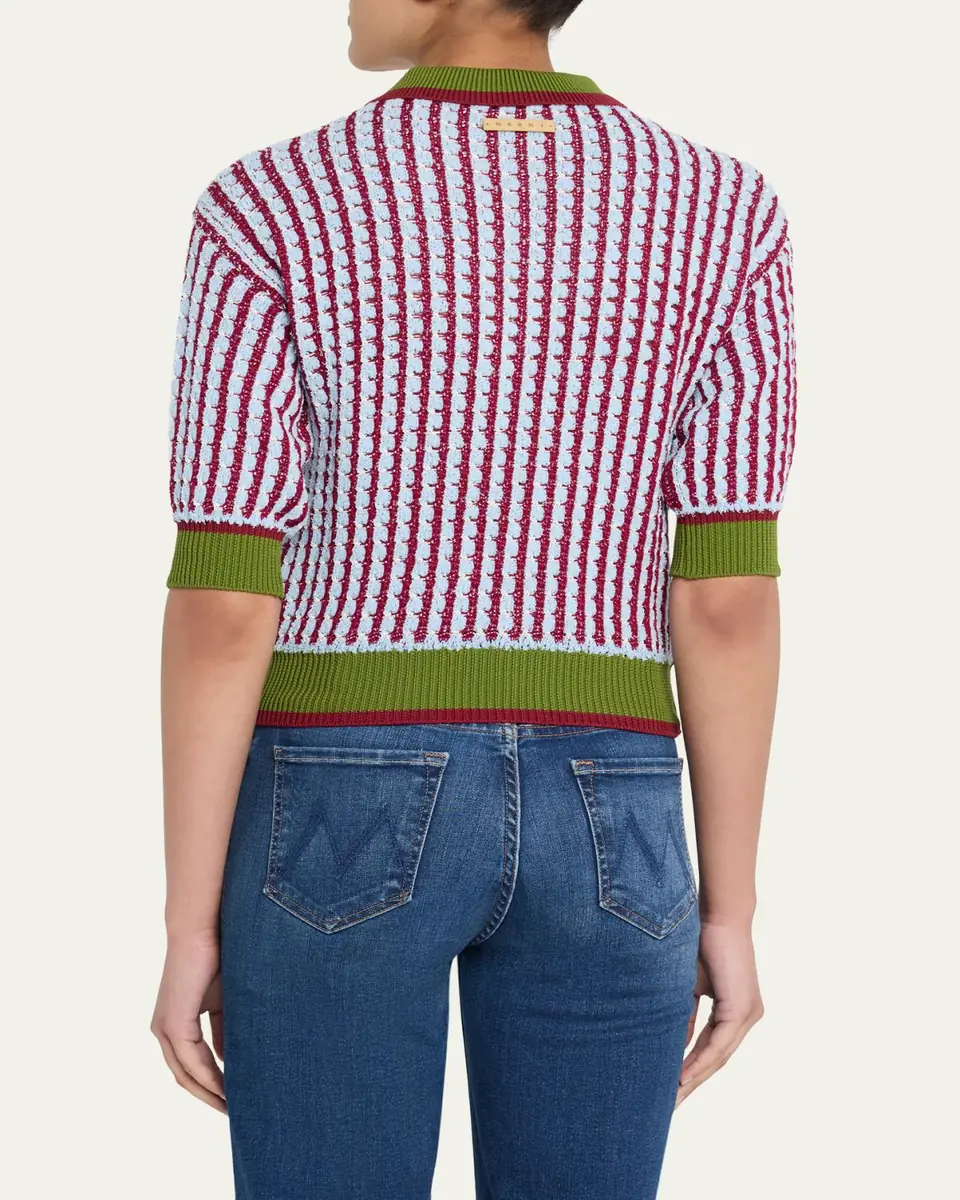 Marni Boucle Tweed Knit Short-Sleeve Polo Sweater | Thumbnail 3