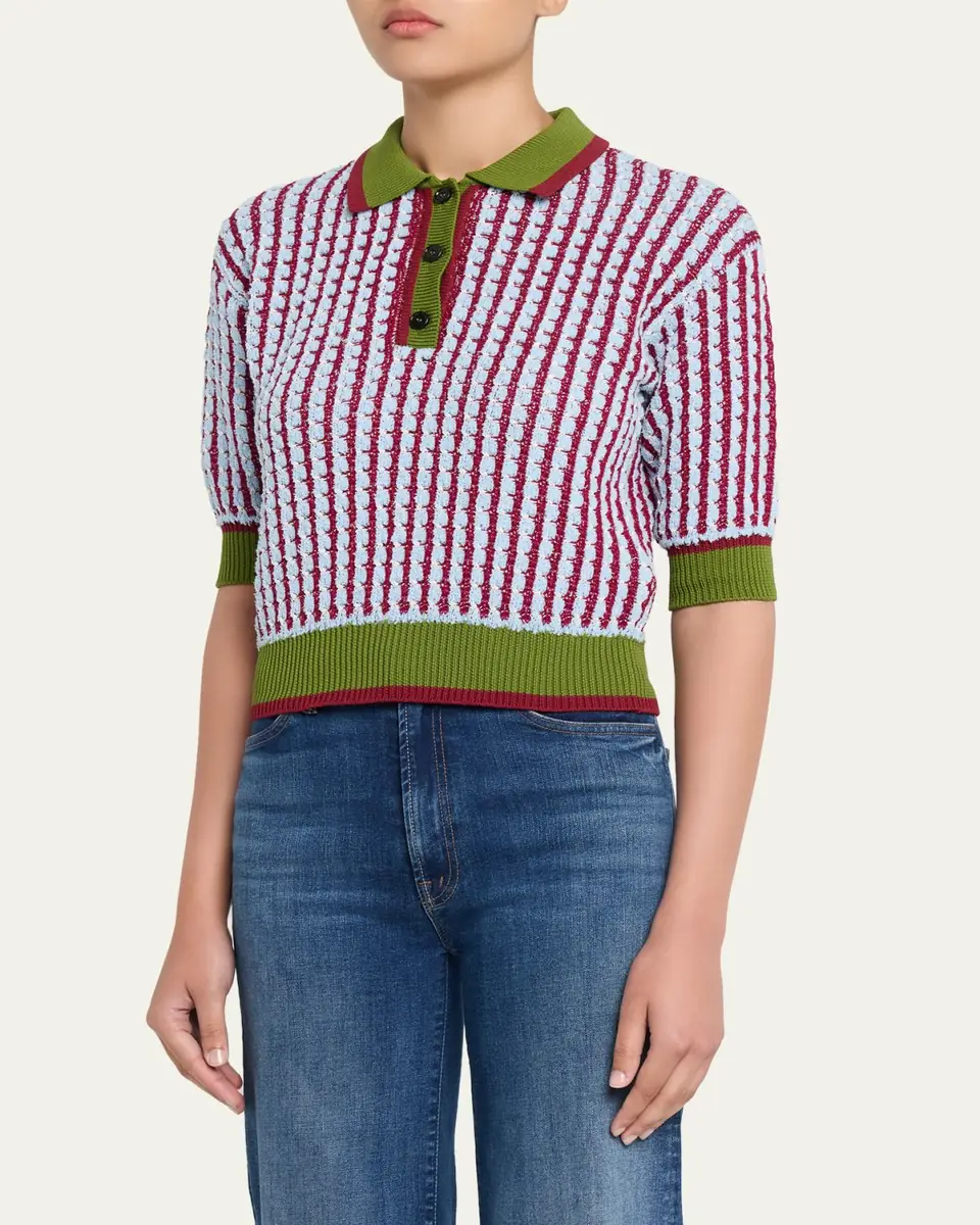 Marni Boucle Tweed Knit Short-Sleeve Polo Sweater | Thumbnail 4
