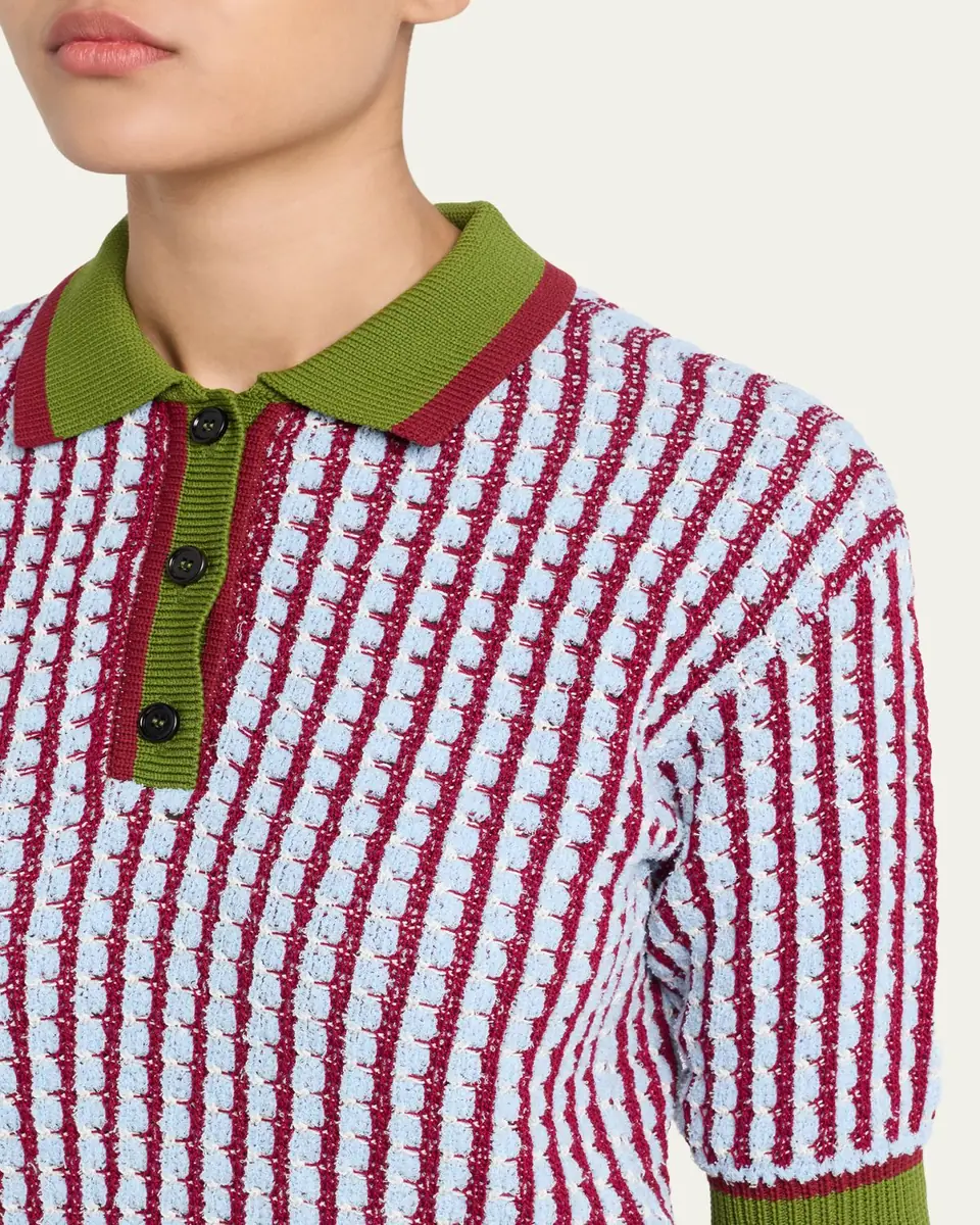Marni Boucle Tweed Knit Short-Sleeve Polo Sweater | Thumbnail 5