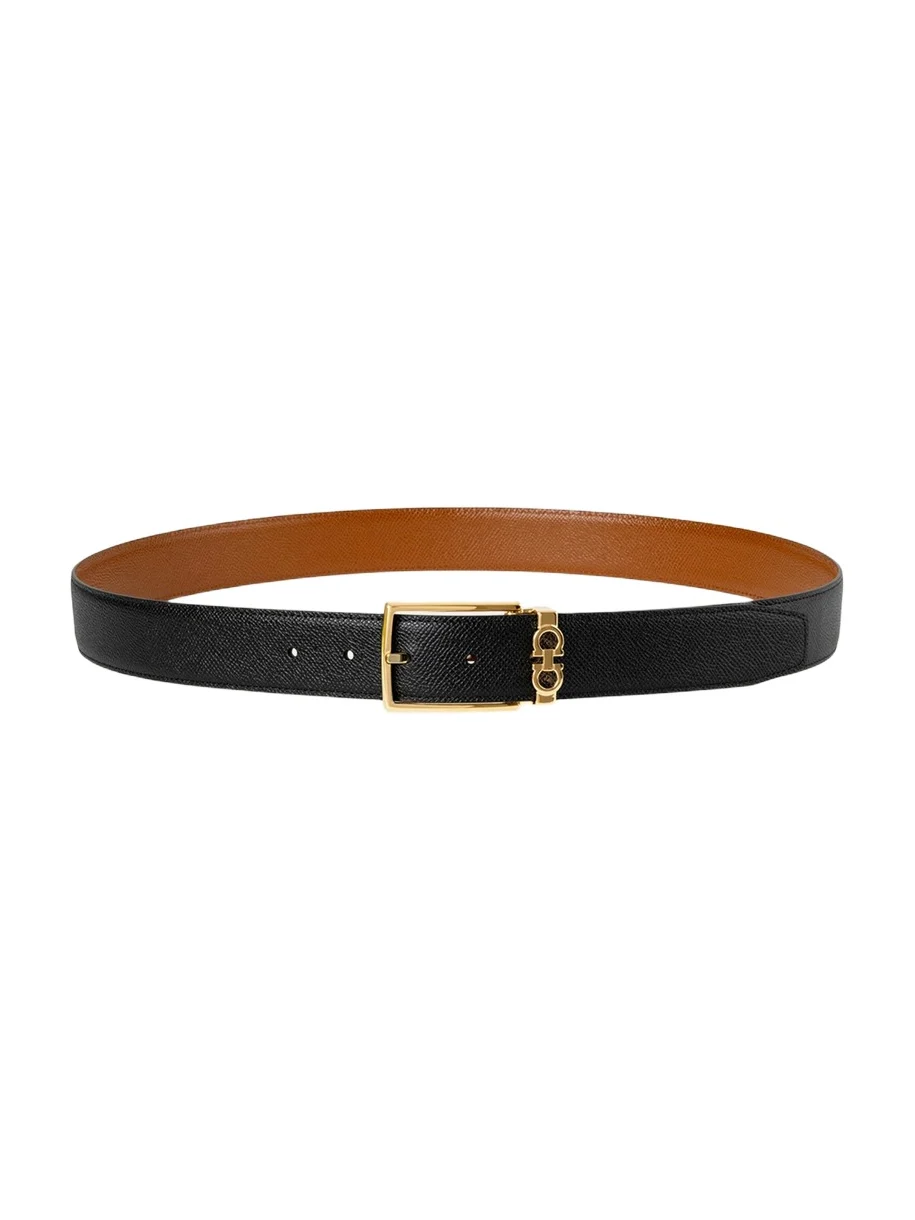 Ferragamo Men's Reversible Hammered Calfskin Gancini-Loop Belt