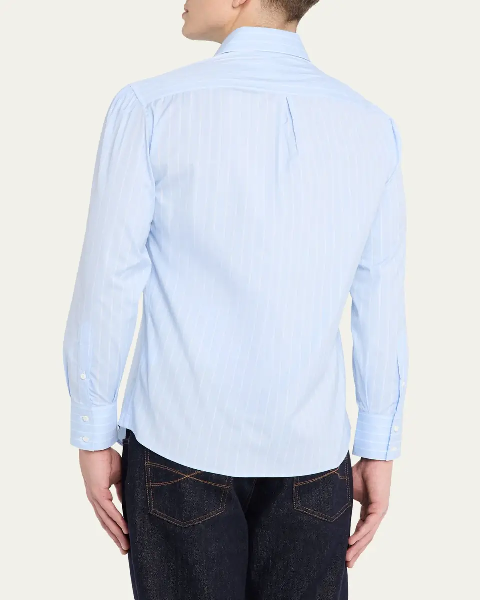 Brunello Cucinelli Men's Pinstripe Cotton Button-Down Shirt | Thumbnail 3 Brunello Cucinelli Men's Pinstripe Cotton Button-Down Shirt | Thumbnail 3