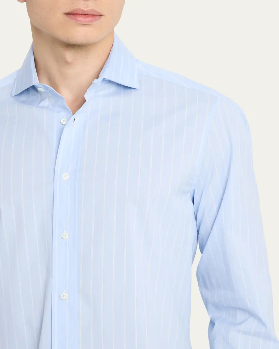 Brunello Cucinelli Men's Pinstripe Cotton Button-Down Shirt | Thumbnail 5 Brunello Cucinelli Men's Pinstripe Cotton Button-Down Shirt | Thumbnail 5