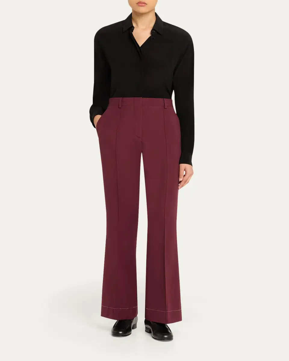 Brioni Silk-Wool Pintuck Flare Pants | Thumbnail 2