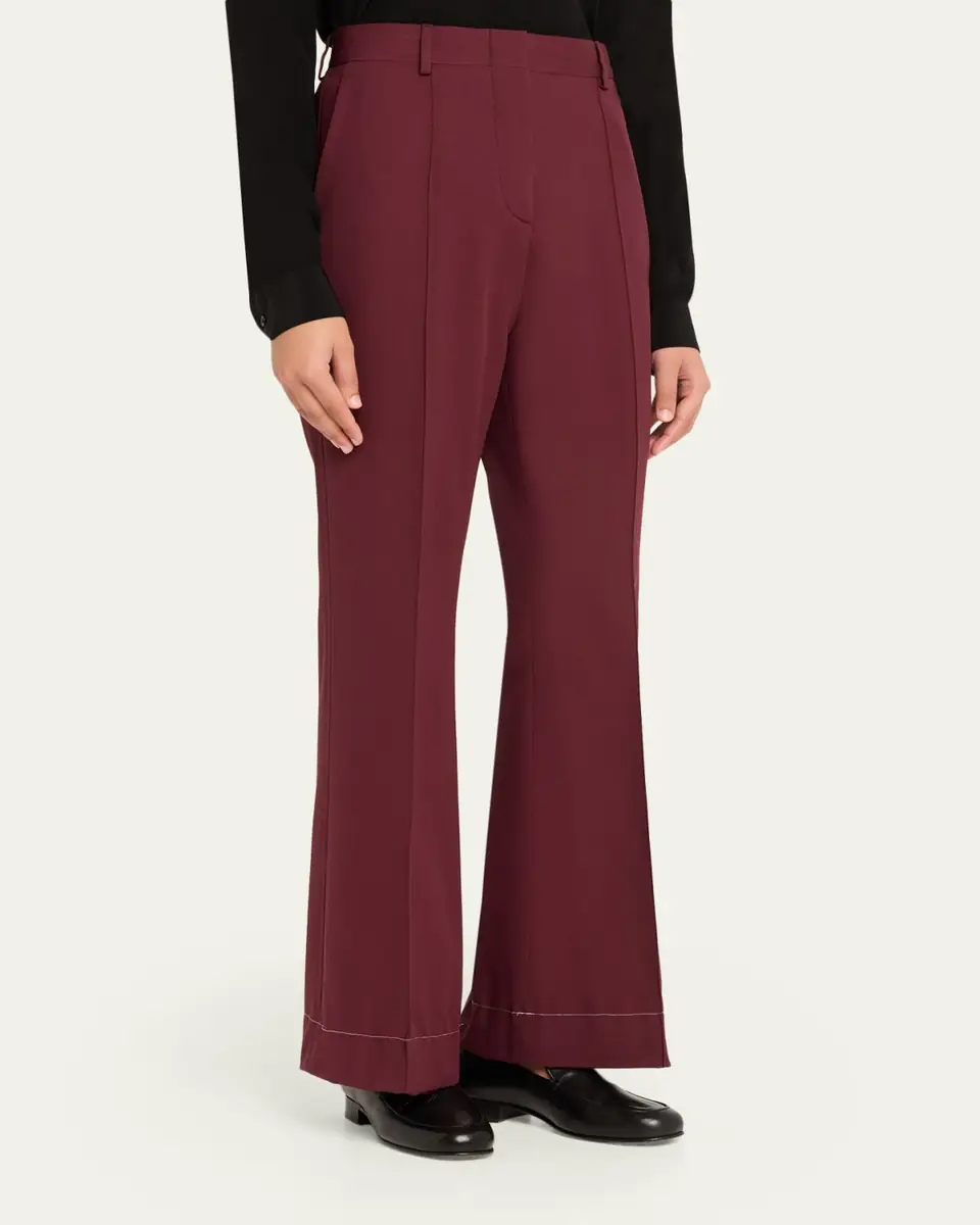 Brioni Silk-Wool Pintuck Flare Pants | Thumbnail 4