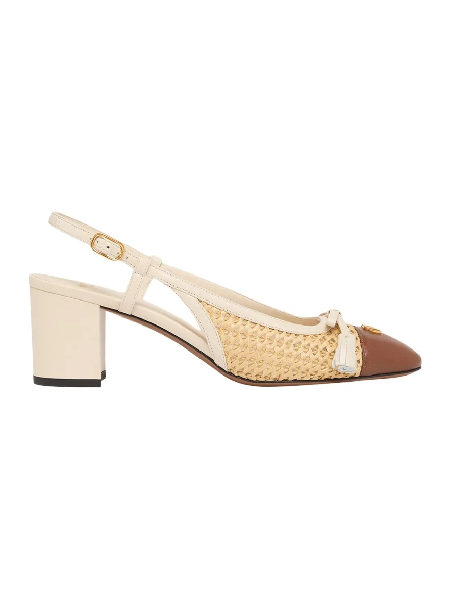 60mm VLogo Raffia and Leather Slingback Pumps 60mm VLogo Raffia and Leather Slingback Pumps
