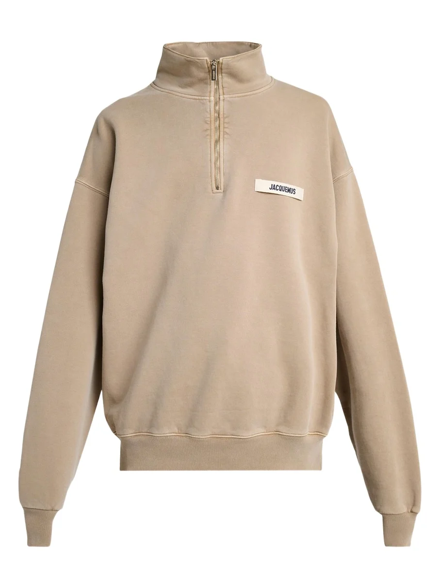 Jacquemus Men's Grosgrain Logo Cotton Quarter-Zip Sweatshirt