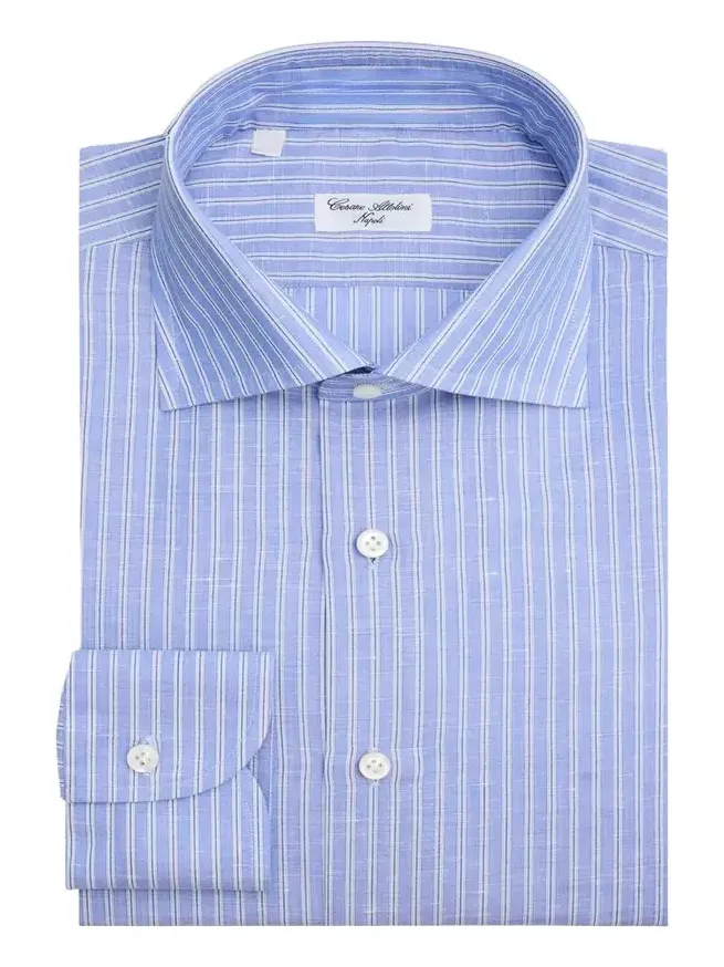Men's Cotton and Linen Multi-Stripe Dress Shirt Men's Cotton and Linen Multi-Stripe Dress Shirt