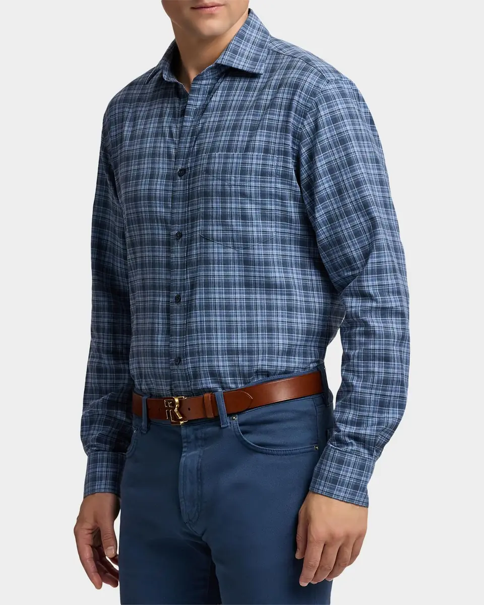 Ralph Lauren Purple Label Men's Aston Cotton Plaid Pocket Sport Shirt | Thumbnail 8
