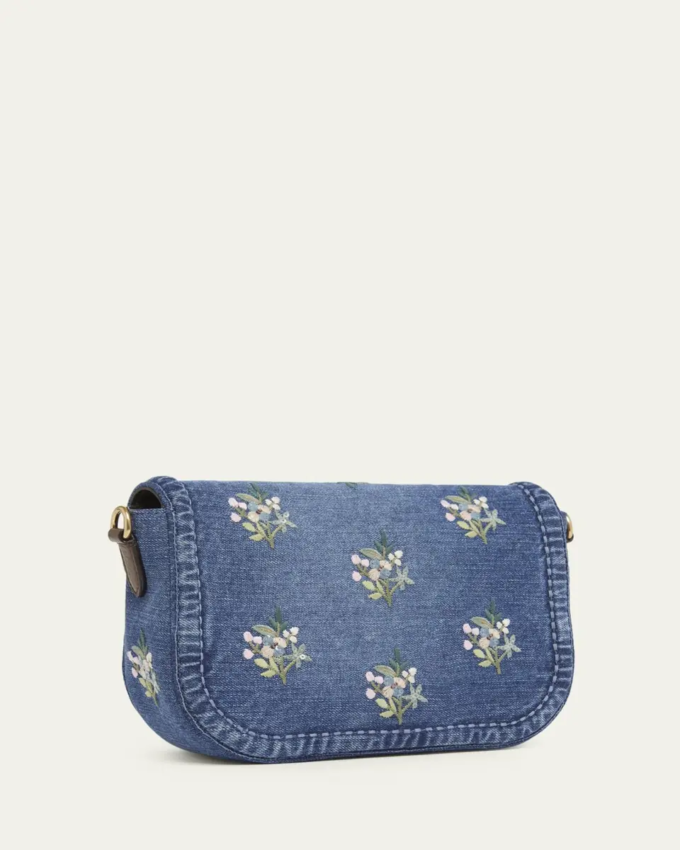 Valentino Garavani Alltime Floral-Embroidered Denim Shoulder Bag | Thumbnail 3 Valentino Garavani Alltime Floral-Embroidered Denim Shoulder Bag | Thumbnail 3