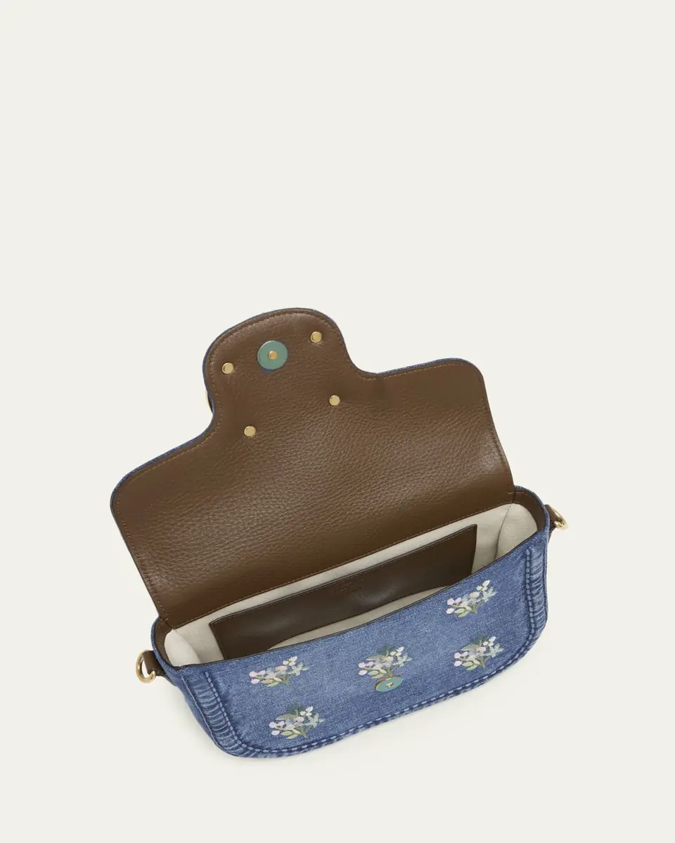 Valentino Garavani Alltime Floral-Embroidered Denim Shoulder Bag | Thumbnail 4 Valentino Garavani Alltime Floral-Embroidered Denim Shoulder Bag | Thumbnail 4