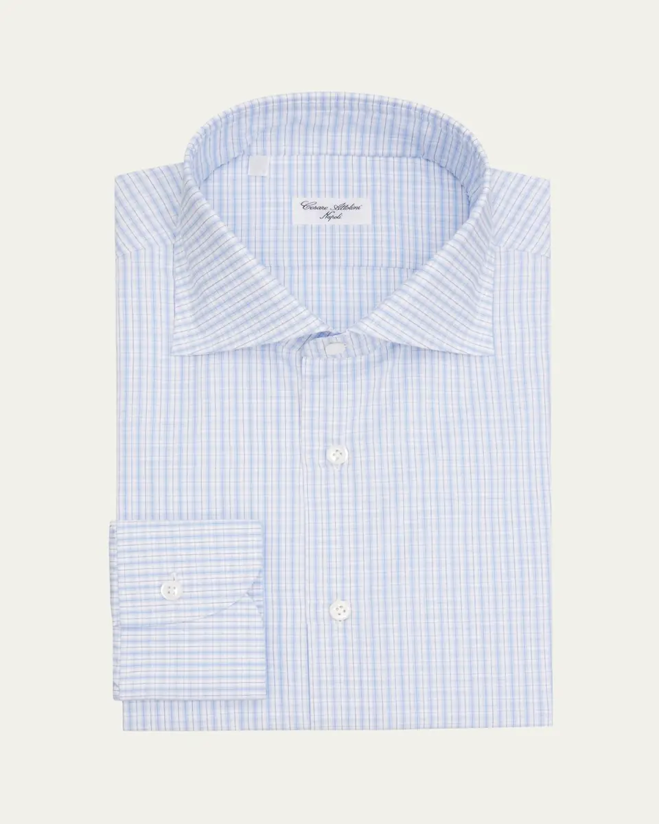 Cesare Attolini Men's Grid-Check Cotton Dress Shirt | Thumbnail 3 Cesare Attolini Men's Grid-Check Cotton Dress Shirt | Thumbnail 3