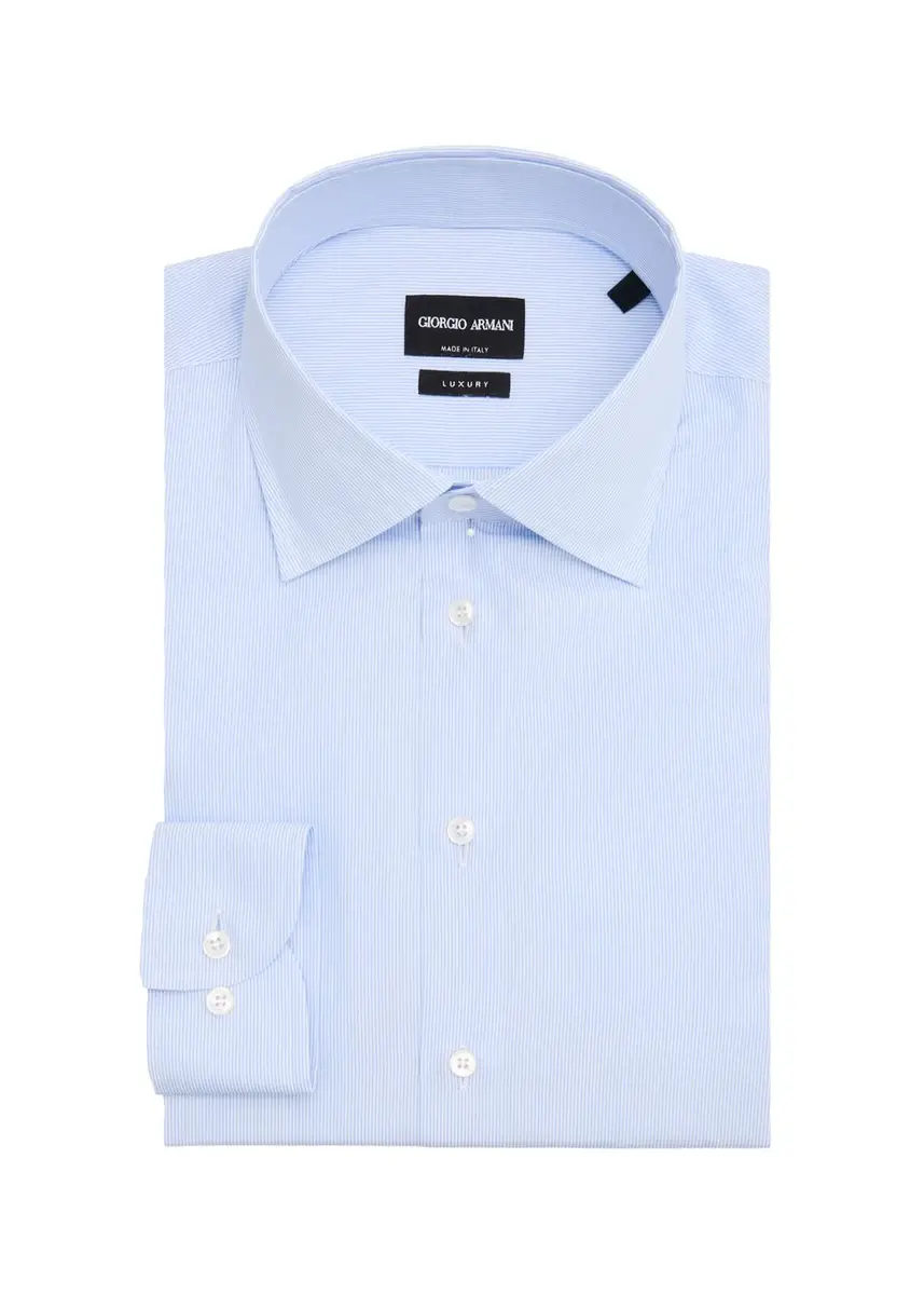 Giorgio Armani Men's Micro-Stripe Luxury Line Cotton Dress Shirt | Thumbnail 3 Giorgio Armani Men's Micro-Stripe Luxury Line Cotton Dress Shirt | Thumbnail 3