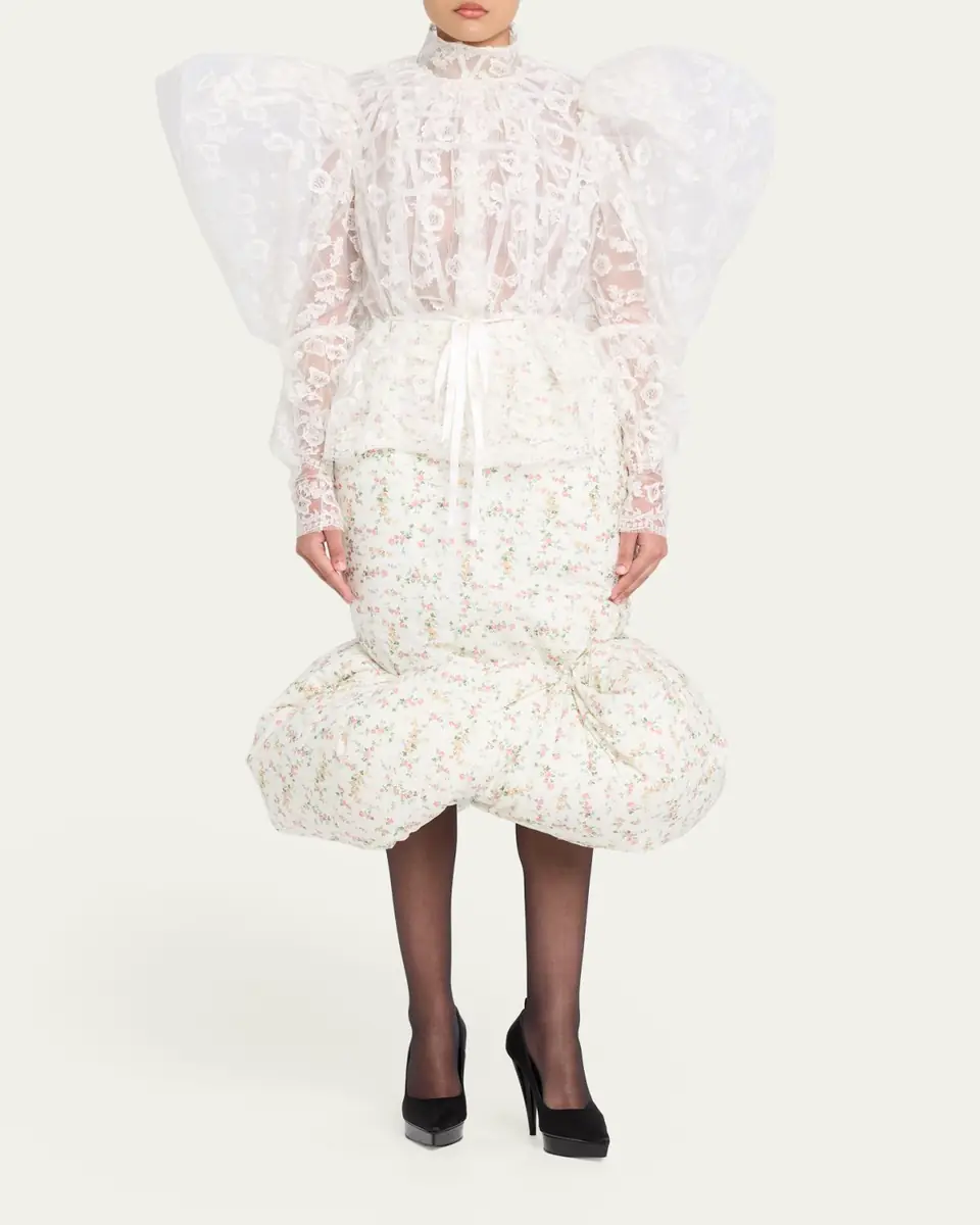 Marc Jacobs Runway Draped Puff-Sleeve Lace Top | Thumbnail 2