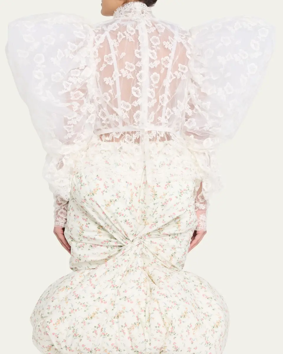 Marc Jacobs Runway Draped Puff-Sleeve Lace Top | Thumbnail 3
