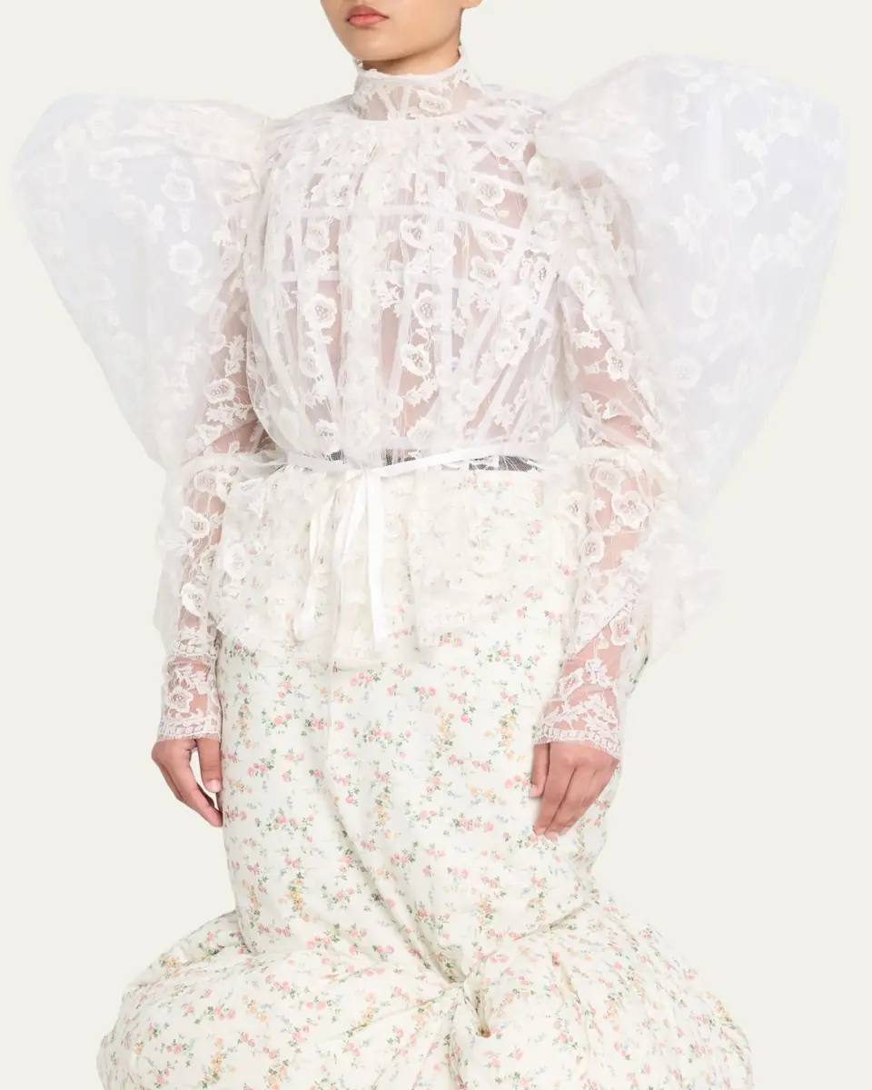 Marc Jacobs Runway Draped Puff-Sleeve Lace Top | Thumbnail 4